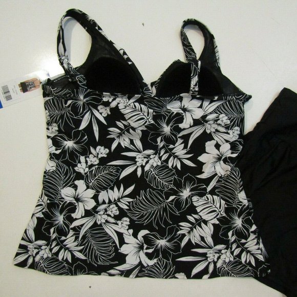 NWT Womens CHRISTINA Black White Floral Tankini Swim Black Skirt Suit - Picture 9 of 13